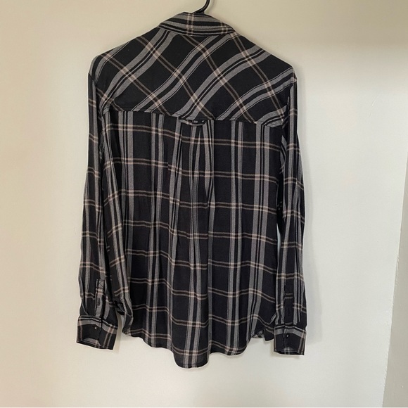 Anthropologie Pilcro Tuxedo Buttondown Shirt In Black Motif Ruffle Plaid medium - Picture 6 of 6